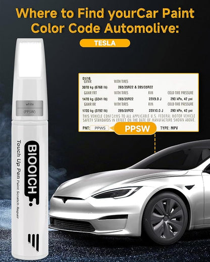 Touch Up Paint Pen Exact Color Match Car Chip and Scratch Repair (for Tesla, Pearl White(PPSW))