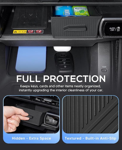 Autorder 2PCS Center Console Organizer Tray for 2026 Toyota RAV4 LE SE XLE Premium XSE Woodland Limited - Under Screen Insert Storage Drawer - Silicone Black