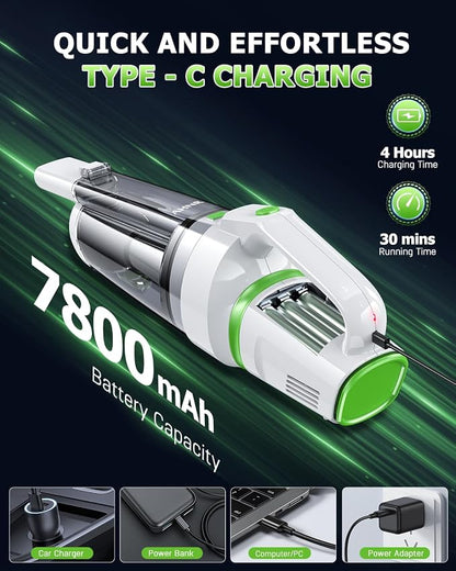 AHNR Handheld Vacuum Cordless, 16000PA Powerful Suction Hand Held Vacuum Cordless Rechargeable with LED Light & 2 HEPA Filters, Portable Car Vacuum Cleaner High Power for Car Home Office