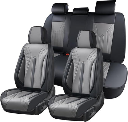 Huidasource Car Seat Covers Full Set, Universal Fit for Most Cars SUV Trucks, Full Coverage Nappa Leather Seat Cover, Airbag, Cupholder Compatible, Velcro Adjustable, Seat Function Retain, Black&Gray