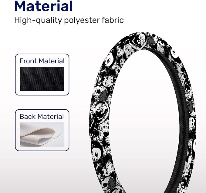 GENANY Horror Mask Steering Wheel Cover, Non Slip Polyester Car Wheel Protector for Car SUV Truck, Universal 15 Inch