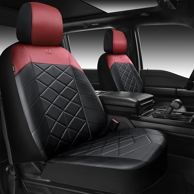 CAR PASS Memory Foam Leather Front Seat Covers, Breathable Perforated Nappa Leather Seat Covers Universal Fit for Cars,SUV,Truck Seat Covers Thick 3D Foam Comfort, Airbag Compatible Black Burgundy Red