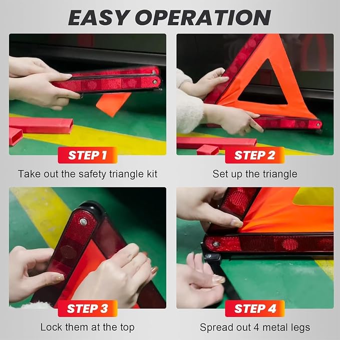 DASBET 3 Pack Emergency Warning Triangles with 2 Pack Reflective Vest Kit | Roadside Safety Triangle, Foldable Warning Reflective Triangle with Case for Vehicles Breakdown & Emergencies