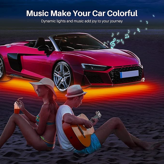 LED Underglow Kit for Car, 16 Million RGB Colors 29 Modes, APP + Remote Control, Music Sync & DIY Mode, Waterproof Under Car Lights Exterior for SUVs Trucks, DC 12V