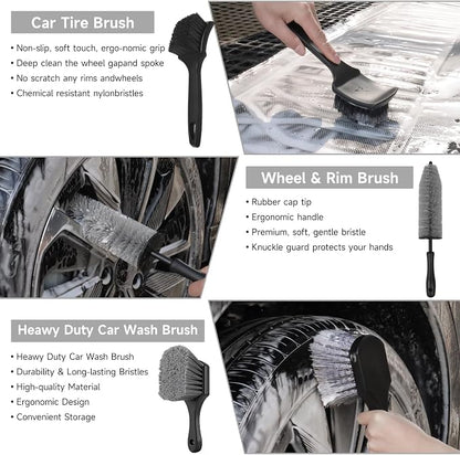Car Detailing Kit, Car Detailing Brush Set, Car Cleaning Kit, Auto Detailing Tools for Interior Exterior Wheels, Professional Car Wash Accessories with Windshield Cleaning Tool and Storage Box(Grey)
