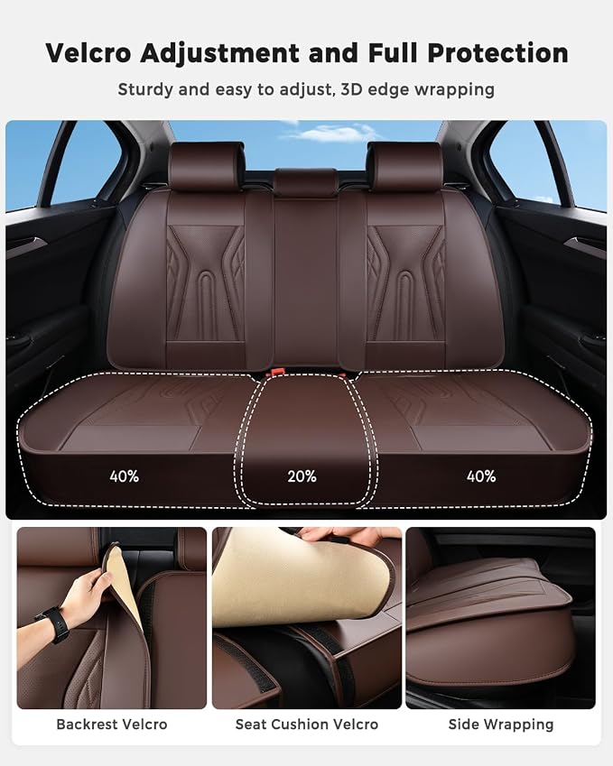 Huidasource Rear Seat Covers, Waterproof Faux Leather Rear Bench Seat Covers, Universal Fit Back Seat Cover for Most Cars Sedans SUVs Pickups Trucks, Coffee