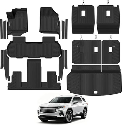 Floor Mats for 2024-2026 Chevy Traverse/2024-2026 GMC Acadia 7 Seat/Captain Seat, Trunk Mat and Backrest Mat & Door Sill Guard All Weather TPE Protector for Chevy Traverse Accessories