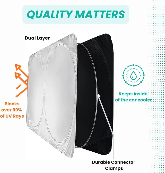 Windshield Sun Shade | Compatible for Nissan Armada (2017-2024) | Certified 99.87% UVB & 99.02% UVA Car Sun Shade. Award Winning Sunshade - Patented Technology | Car Shades by Kinder Fluff