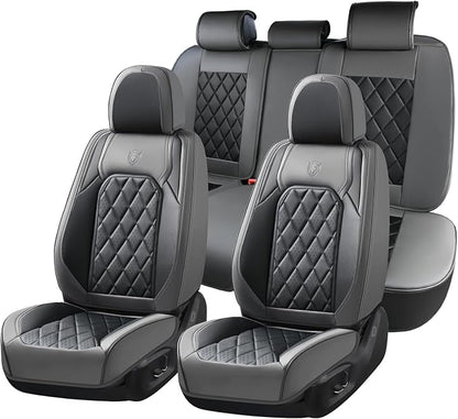 Coverado Seat Covers Full Set, Faux Leather Seat Covers for Car, Waterproof Car Seat Protectors 5 Seats, Automotive Seat Covers Universal Fit for Most Cars SUV Trucks- Gray&Black