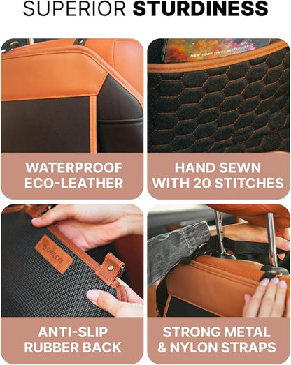 Owleys Set Car Seat Organizer Backseat Back Organizers & Seat Protector Kick Mat Back Of Seat Protector Automotive Organizer Seatback Toy Organization For Kids Behind Black Brown Tan
