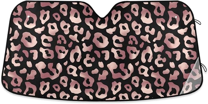 Windshield Sun Shade Rose Gold Pink Leopard Cheetah Animal Front Window Block UV Shades Visor Reflective Retractable for Car SUV Trucks