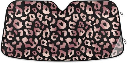 Windshield Sun Shade Rose Gold Pink Leopard Cheetah Animal Front Window Block UV Shades Visor Reflective Retractable for Car SUV Trucks