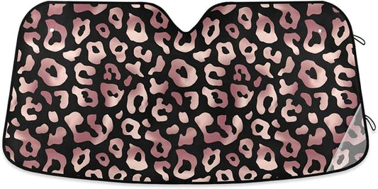 Windshield Sun Shade Rose Gold Pink Leopard Cheetah Animal Front Window Block UV Shades Visor Reflective Retractable for Car SUV Trucks