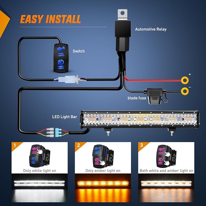 Nilight 20Inch Off-Road LED Light Bar, 420W 3 Lighting Modes (White/Amber/White&Amber) Driving Fog Light Spot Flood Lights with 16AWG Wiring Harness for Truck Car ATV SUV Jeep Boat