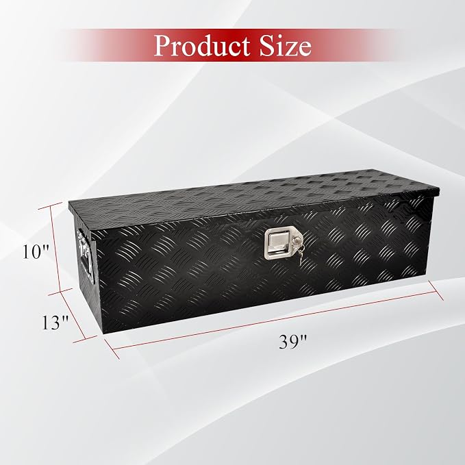 39''Inch Aluminum Truck Tool Box Truck Bed Toolbox Truck Trailer Chest Box Trailer Underbody Storage Organizer Waterproof Square Storage Organizer w/Lock & Keys Black(‎39" Lx13 Wx10 H)