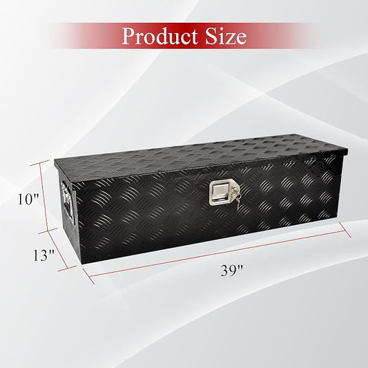 39''Inch Aluminum Truck Tool Box Truck Bed Toolbox Truck Trailer Chest Box Trailer Underbody Storage Organizer Waterproof Square Storage Organizer w/Lock & Keys Black(‎39" Lx13 Wx10 H)