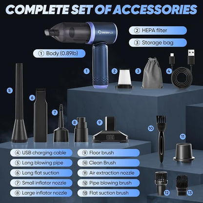 SakerPlus Car Vacuum Cleaner- 3 in 1 Cordless Handheld Vacuum Cleaner, 13000Pa High Power Car Vaccum Cleaner with Brushless Motor,Adjustable Cars Vaccum Portable Cordless for Cars,Desktop-DBS03