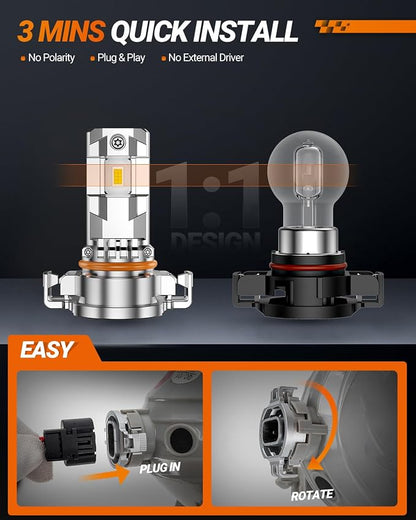 SEALIGHT 2504/5202 LED Fog Light Bulbs, 17000LM 800% Upgrade 5201 5202 PS24W, PSX24W 2504 LED Fog Lights 6500K, Long-Lasting Fog Lights, RV Clearance Light Marker Light, 1:1 Size Compact Design