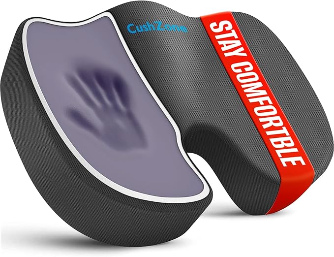 CushZone Seat Cushion, Office Chair Cushions, Car Seat Cushion, Non-Slip Sciatica & Back Coccyx Tailbone Pain Relief Chair Pad, Memory Foam Butt Pillow for Computer Desk, Wheelchair, Driving (Grey)