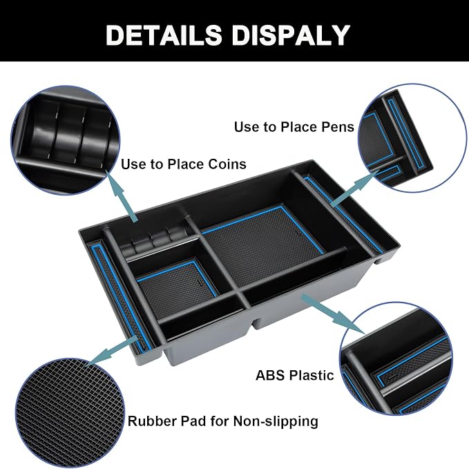 PIMCAR Center Console Organizer Compatible with 2019-2022 Chevy Silverado 1500/GMC Sierra 1500 & 2020-2023 Chevy Silverado/GMC Sierra 2500 HD/3500 HD (Full Console w/Bucket Seats ONLY) Blue Trim