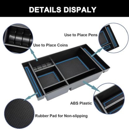PIMCAR Center Console Organizer Compatible with 2019-2022 Chevy Silverado 1500/GMC Sierra 1500 & 2020-2023 Chevy Silverado/GMC Sierra 2500 HD/3500 HD (Full Console w/Bucket Seats ONLY) Blue Trim