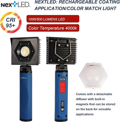 NextLED NT-V3505 Rechargeable Ceramic Coating Light, 1000 LM, CRI 95+, w/Detachable Light Diffuser, for Auto Detailing, Optimal Ceramic Car Coating, Paint Correction Kit, Color Matching Tool