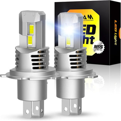 OXILAM 2024 Upgraded H4/9003/HB2 Bulb, 30000LM 800% Super Bright Plug-N-Play, 6500K Cool White with Fan Canbus Error Free for Halogen Replacement LED Fog Light Bulbs, Pack of 2