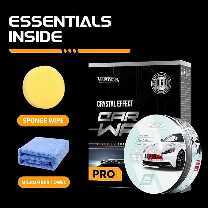 Car Wax for Light & Metallic Cars | White, Silver, Pearl | Anti-Yellowing Carnauba | 90° Water Beading & UV Shield