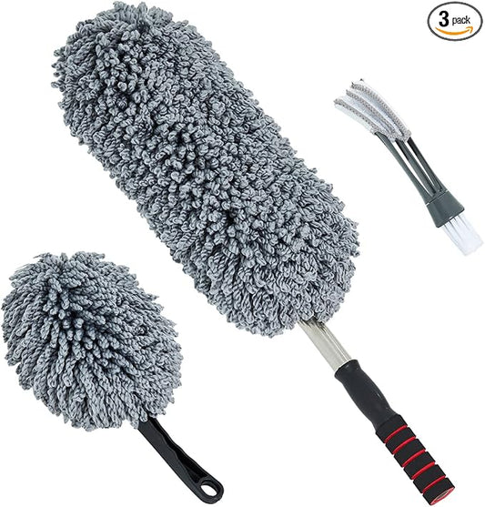 (3 Pack) Microfiber Car Duster Exterior Scratch Free, Extendable Handle Interior Multipurpose dust Cleaning Duster for car