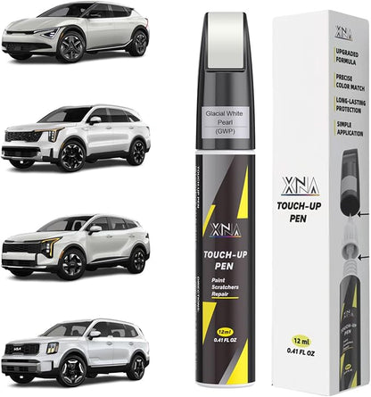 XNA Glacial White Pearl(GWP) for KIA Touch Up Paint, 2 in 1 Car Scratch Remover with Pen Tip and Brush, Exact Color-Matched for Car Paint Scratch Repair, Quick & Easy Fix Chips and Nicks