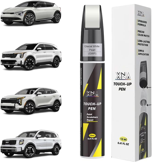 XNA Glacial White Pearl(GWP) for KIA Touch Up Paint, 2 in 1 Car Scratch Remover with Pen Tip and Brush, Exact Color-Matched for Car Paint Scratch Repair, Quick & Easy Fix Chips and Nicks