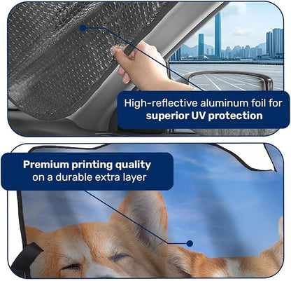 GENANY Cute Corgi Dog Group Funny Windshield Sun Shade for Car SUV Truck (55x30 Inches), Sun Shade Windshield for Windows,Protector Blocks UV, Spring Car Decor