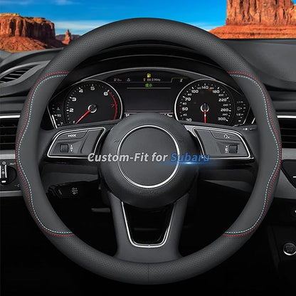 Deer Route Custom-Fit for Subaru Steering Wheel Cover, Premium Leather Car Steering Wheel Cover with Logo, Non-Slip, Breathable, for Subaru Accessories (A-Style,for Subaru)