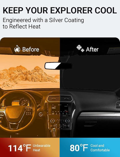 Proadsy 2026 Upgrade Front Windshield Sun Shade Foldable Sunshade Protector Custom Sun Visor Fit 2016-2019 Ford Explorer SUV ST XLT Limited Platinum Accessories