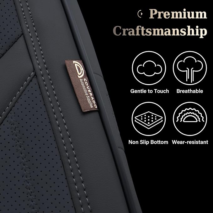 Coverado Leather Seat Covers for Cars, Car Seat Covers Full Set, Breathable Car Seat Protector with Lumbar Support, Black Seat Covers, Front and Back Waterproof Seat Cover Universal Fit for Most Cars