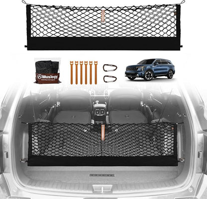 Muslogy Truck Bed Cargo Net Trunk Netting Compatible with 2021-2024 2025 2026 Kia Sorento Accessories, Pickup Cargo Organizer SUV Sedan Storage Net w/Heavy Duty Carabiners