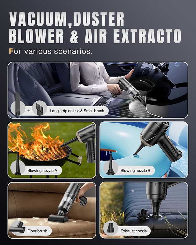 Handheld Vacuum Cleaner 21000Pa Suction with Brushless Motor, 4-in-1 Portable Mini Car Vacuum with 2 Suction Modes, Cordless Vacuum with LED Light, Type-C Charge for Car, Office Desk, Keyboards