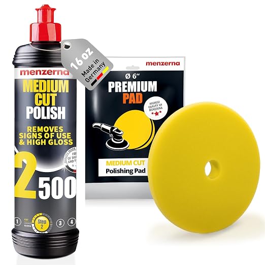 menzerna Signs of use Remover Kit I Car polishing Set with Menzerna Medium Cut 2500 (16oz) and 6 Inch Polishing Pad I Moderate Scratch Repair Kit for All Types of Vehicles