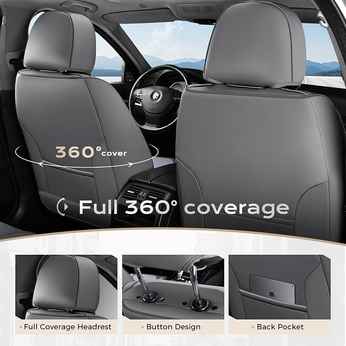Coverado Car Seat Covers Front, Seat Covers for Cars, Waterproof 2-Pack Car Seat Cushions, Leather Carseat Seat Protectors, Universal Seat Covers Fit for Most Sedans SUV Pick-up Trucks(Gray&Purple)
