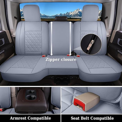 Coverado Seat Covers for Dodge Ram Full Set, Waterproof Truck Car Seat Cover Protectors Custom Fit for 2002-2026 Dodge RAM 1500 2500 3500 with Curved Bench(Gray)