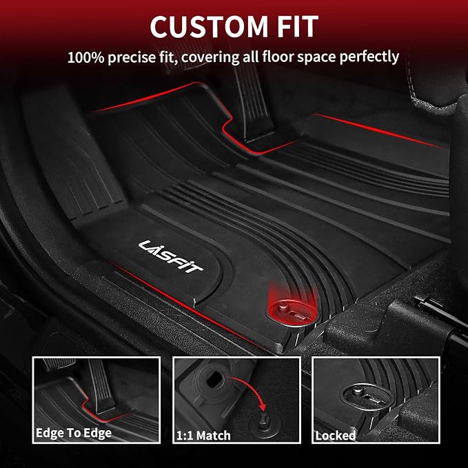 LASFIT Floor Mats for Hyundai Santa Fe 2021 2022 2023 (Only Fit Gas, Not Fit Hybrid or PHEV), All Weather TPE Custom Fit Car Floor Liners 1st & 2nd Row Mats Accessories, Black