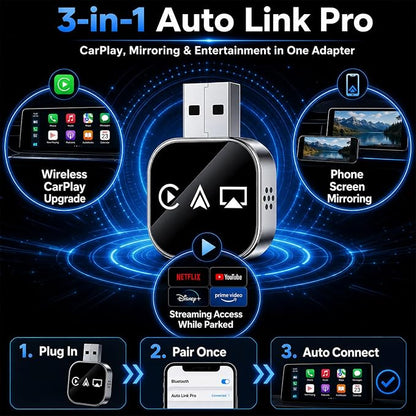 Car Accessories Bluetooth for Apple Carplay Adapter Wireless Mirroring to Watch TV on Screen Play Streaming Device Movies Mirror Phone Auto Link Pro 2026 3 in 1 USB Vehicle for iPhone