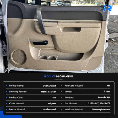Left Driver & Right Passenger Side Armrest Repair Kit Fit for Chevy Silverado 1500 2500HD 3500HD 2010-2014 For GMC Sierra 1500 2500 HD 3500 HD 2010-2014 Door Panel with Release Handle Below Armrest