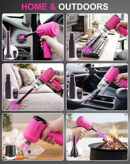 ThinkLearn 27pcs Car Cleaning Kit, 4-in-1 12000Pa Cordless Mini Handheld Vacuum Cleaner & Air Duster, Portable Pink Car Detailing Kit with Interior Accessories for Car, Home, Office, Gift for Women