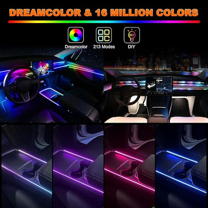 Jushope Interior Car LED Strip Lights, Acrylic LED Lights for Car with Dynamic Dreamcolor Chasing, Ambient Lighting Kits Music Sync Wireless APP and RF Remote Control (10 in 1)