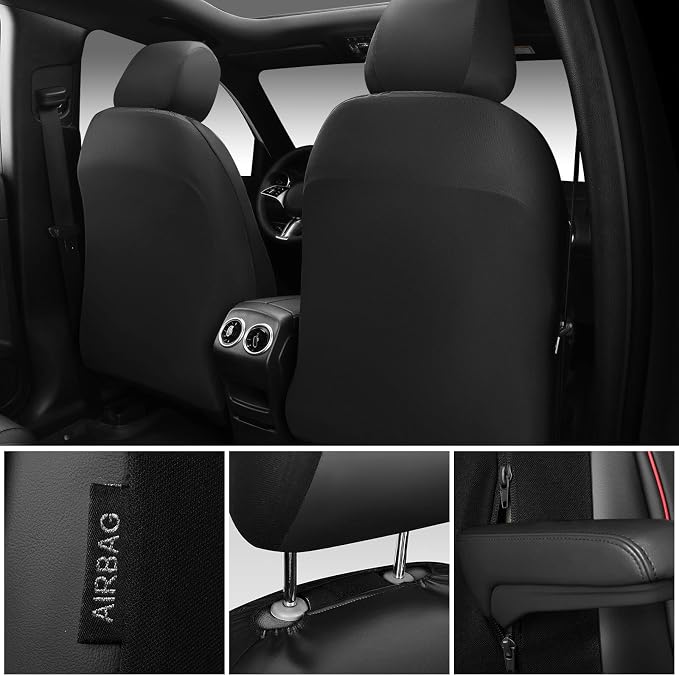 CAR PASS 3D Foam Faux Leather Seat Covers Front Seats,Waterproof Leather Front Seat Cover for Car,Universal Fit for SUV Truck Sedan Automotive,Armrest Airbag Compatible Anti-Slip, Black and Red