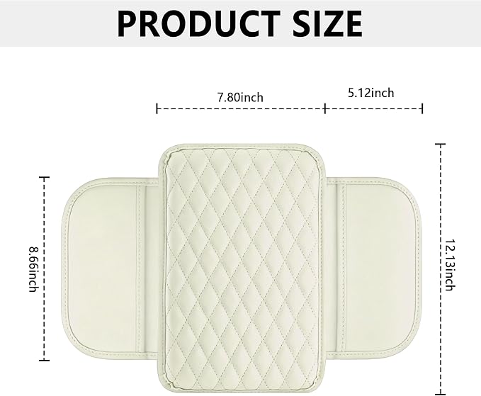 Stacool Upgraded Car Center Console Cover,Microfiber Leather Car Armrest Cover Cushion with 2 Storage Bags,Universal Car Armrest Storage Box (Cream)