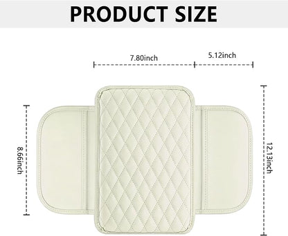 Stacool Upgraded Car Center Console Cover,Microfiber Leather Car Armrest Cover Cushion with 2 Storage Bags,Universal Car Armrest Storage Box (Cream)