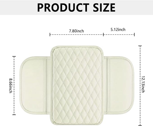 Stacool Upgraded Car Center Console Cover,Microfiber Leather Car Armrest Cover Cushion with 2 Storage Bags,Universal Car Armrest Storage Box (Cream)