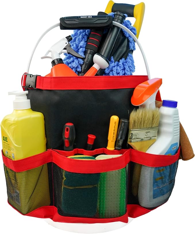 MELOTOUGH Bucket Car Wash Tool Organizer for Garden Tools Fit 3.5 to 5 Gallon Bucket (Red)